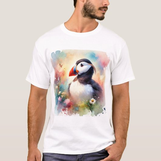 Tufted Puffin 190724AREF125 - Watercolor Tシャツ (正面)