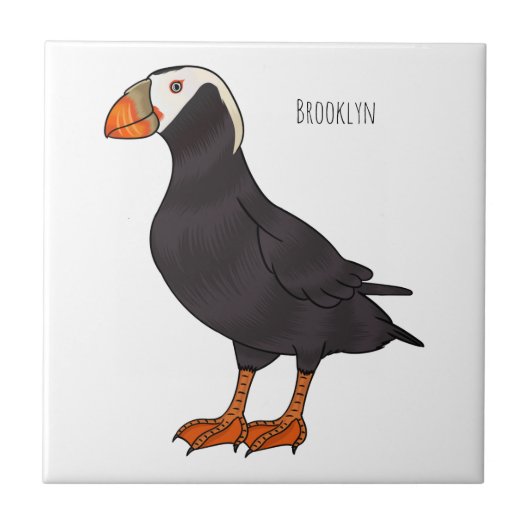 Tufted puffin bird cartoon illustration タイル (正面)