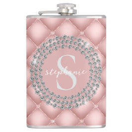 Tufted Sparkly Diamonds Blush Pink Monogram  フラスク