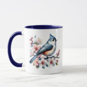 Tufted Titmouse Bird Mug Floral Gift マグカップ (左)