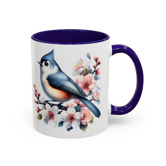 Tufted Titmouse Bird Mug Floral Gift マグカップ