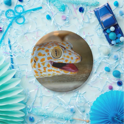 TulaZooのTokayのヤモリのポートレートの上で閉めて下さい ペーパープレート (パーティー)