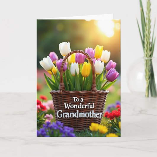 Tulip Basket Wonderful Grandmother Card カード (正面)