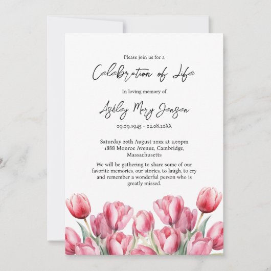 Tulip Celebration of Life Funeral 招待状 (正面)