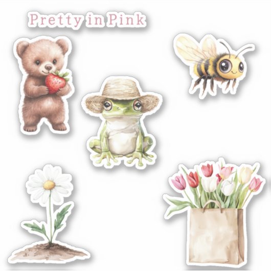 Tulip Daisy Flowers Bear Strawberry Frog Bee シール (正面)