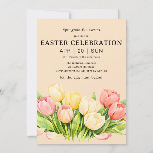 Tulip Easter Celebration Invitation Flat Card 招待状 (正面)