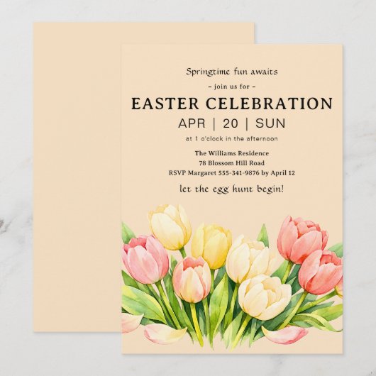 Tulip Easter Celebration Invitation Flat Card 招待状 (正面/裏面)