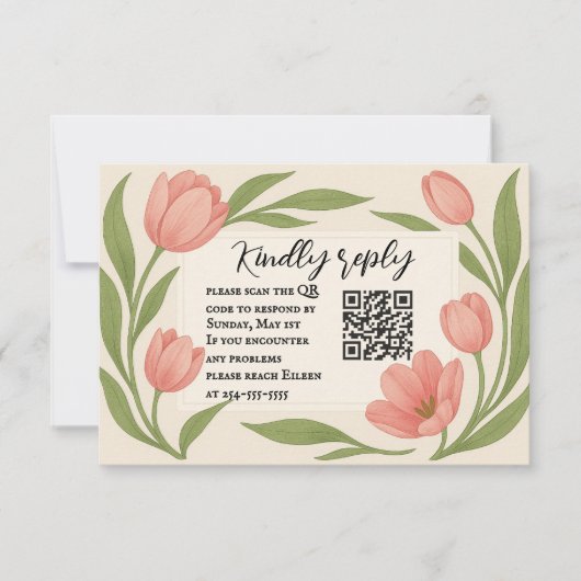 Tulip Ever After QR Code RSVP Card (正面)