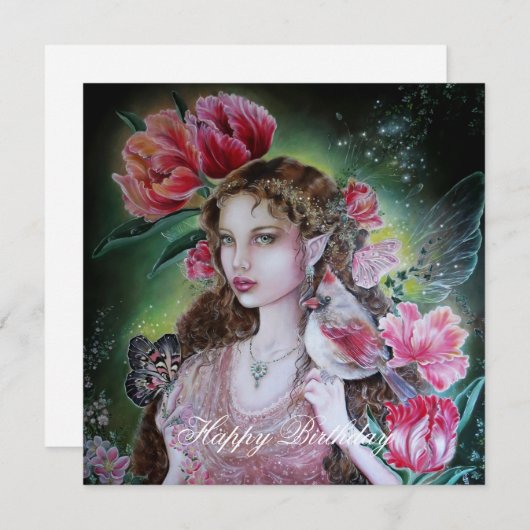 Tulip fairy square birthday card  (正面/裏面)