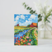 Tulip Fields with Barn and Stream Fantasy Painting ポストカード (スタンド正面)