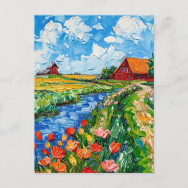 Tulip Fields with Barn and Stream Fantasy Painting ポストカード