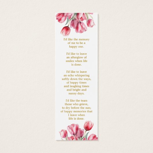 Tulip Floral Photo Funeral Memorial Bookmark (裏面)