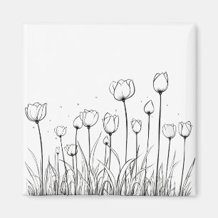 Tulip Flower Tulipa Floral Stencil Pattern Design マグネット