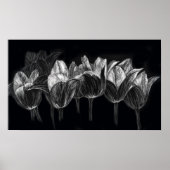 Tulip Garden Black White Scratchboard Art ポスター (正面)