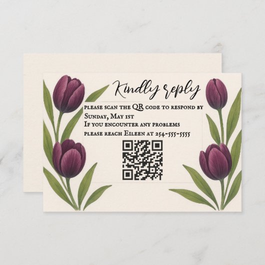Tulip Heirloom QR Code RSVP Card (正面/裏面)