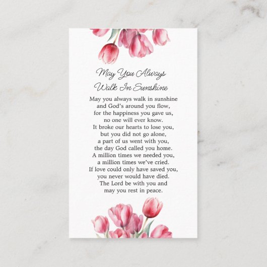 Tulip Memorial Photo Funeral Prayer Card 名刺 (裏面)