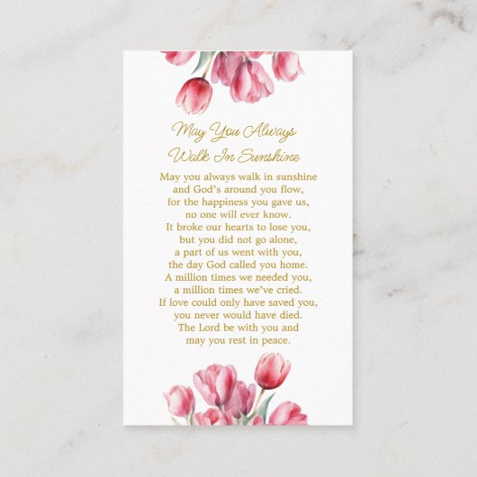 Tulip Memorial Photo Funeral Prayer Card 名刺 (裏面)