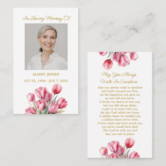 Tulip Memorial Photo Funeral Prayer Card 名刺 (正面/裏面)