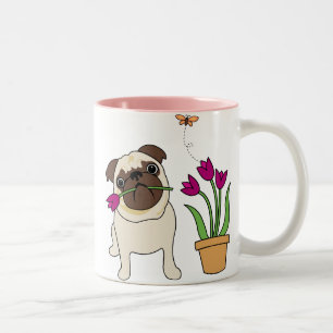 Tulip Pug and Butterfly Mugs -文字オプション ツートーンマグカップ