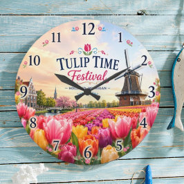 Tulip Time Festival Holland Michigan Dutch Tulip ラージ壁時計