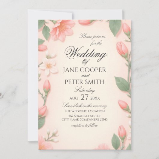 Tulips and blossoms floral Wedding Invitation 招待状 (正面)