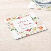 Tulips and Daffodils Spring Wedding スクエアペーパーコースター (アングル)