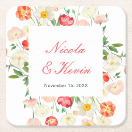 Tulips and Daffodils Spring Wedding スクエアペーパーコースター