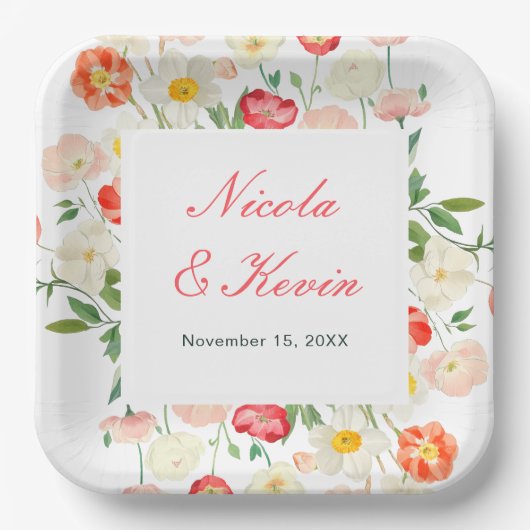 Tulips and Daffodils Spring Wedding ペーパープレート (正面)