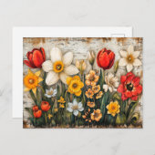 Tulips and Daffodils with Rustic Charm ポストカード (正面/裏面)