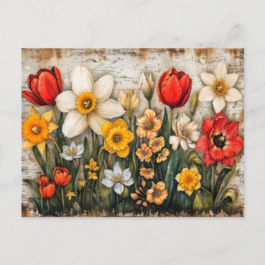 Tulips and Daffodils with Rustic Charm ポストカード (正面)