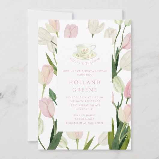 Tulips and Teacups Bridal Shower 招待状 (正面)