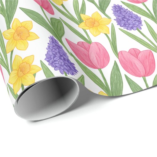 Tulips, Daffodils, Hyacinths Coloring Style ラッピングペーパー (ロールコーナー)