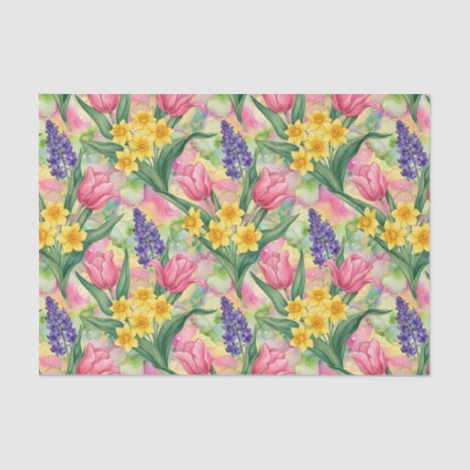 Tulips, Daffodils, Hyacinths in Alcohol Ink Style 薄葉紙 (正面)