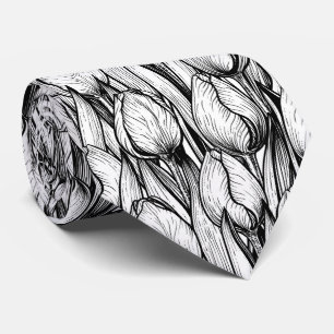 Tulips in black and white ネクタイ