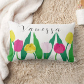Tulips Pink Yellow Purple Green Modern Customize. ランバークッション (ブランケット)