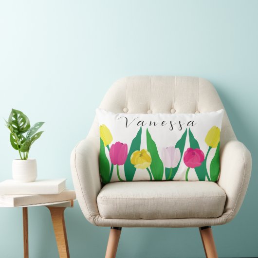 Tulips Pink Yellow Purple Green Modern Customize. ランバークッション (椅子)