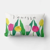 Tulips Pink Yellow Purple Green Modern Customize. ランバークッション (正面)