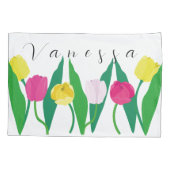 Tulips Pink Yellow Purple Green Modern Customize. 枕カバー (裏面)