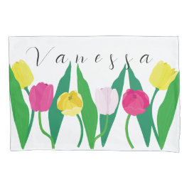 Tulips Pink Yellow Purple Green Modern Customize. 枕カバー