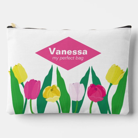 Tulips Pink Yellow Purple Green Modern Cute.  アクセサリーポーチ (正面)