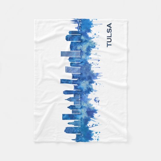 Tulsa Oklahoma Skyline Blue フリースブランケット (正面)