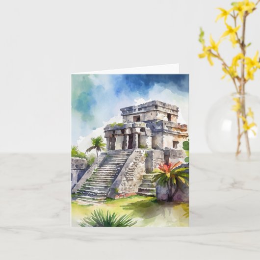 Tulum Cancun Mexico Watercolor カード (黄色い花)