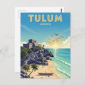 Tulum Mexico Watercolor ポストカード (正面/裏面)