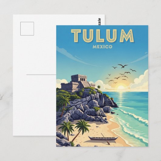 Tulum Mexico Watercolor ポストカード (正面/裏面)