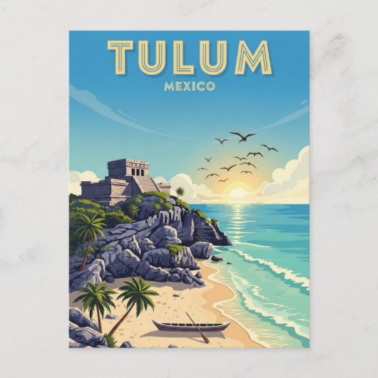 Tulum Mexico Watercolor ポストカード (正面)