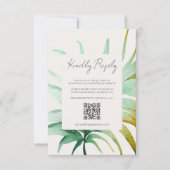 Tulum Watercolor Tropical Gold Palm Destination QR 出欠カード (正面)