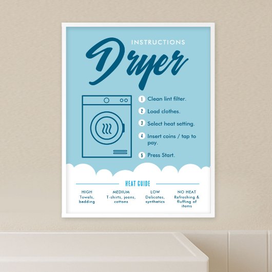 Tumble Dryer Instructions Laundromat Sign Poster ポスター