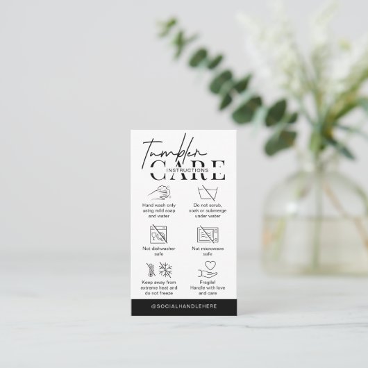 Tumbler Cup Care Instructions Minimalist Logo 名刺 (スタンド正面)