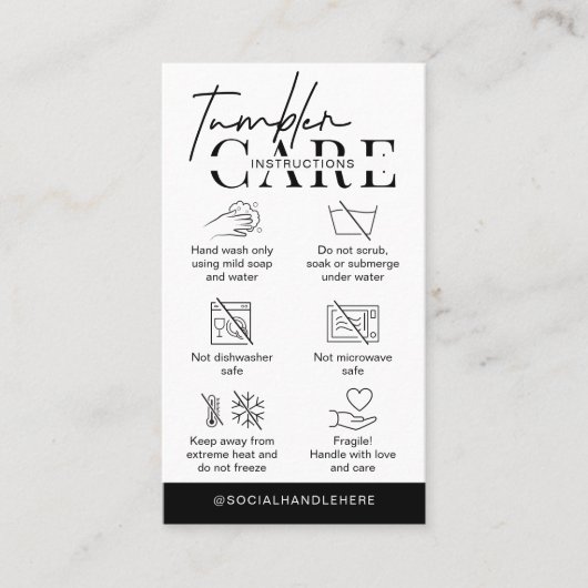 Tumbler Cup Care Instructions Minimalist Logo 名刺 (正面)