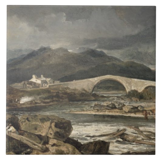 Tummel Bridge, Perthshire, c.1801-03 (パネル上の油) タイル (正面)